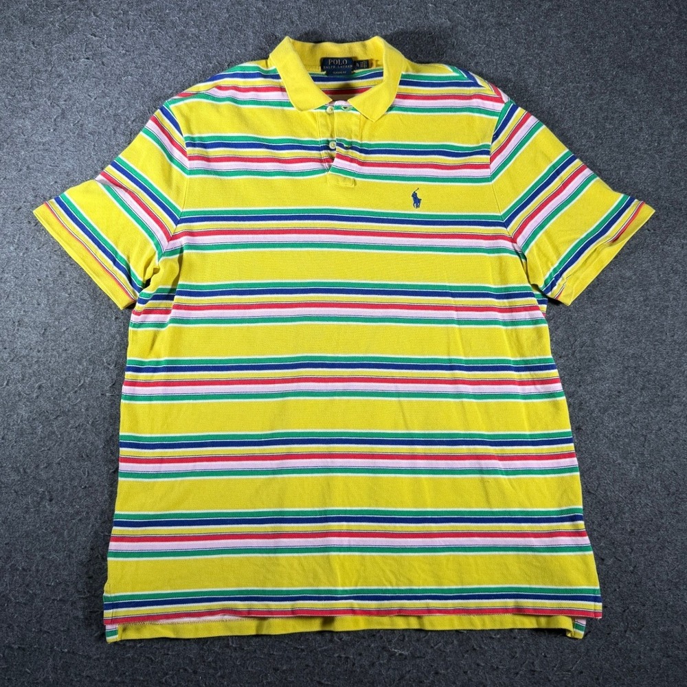 Polo Ralph Lauren Mens XL Classic Fit Striped Short Sleeve Polo Shirt Yellow